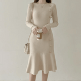 Marielune | Robe Midi Côtelée Élégante