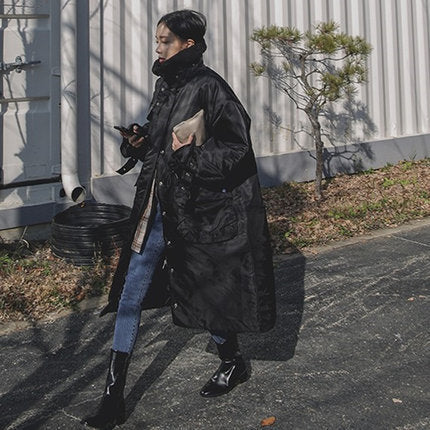 Yannette | Manteau long matelassé pour femme, avec col montant et coutures surpiquées