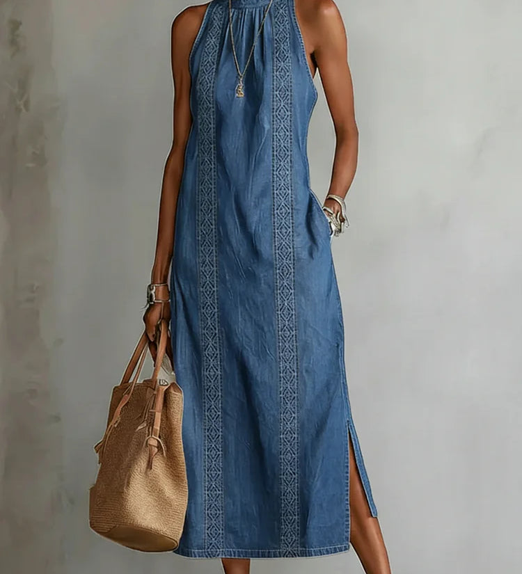 Soline | Robe en denim à dentelle rétro