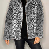 Honorine - Manteau classique d'hiver pour femme avec imprimé léopard