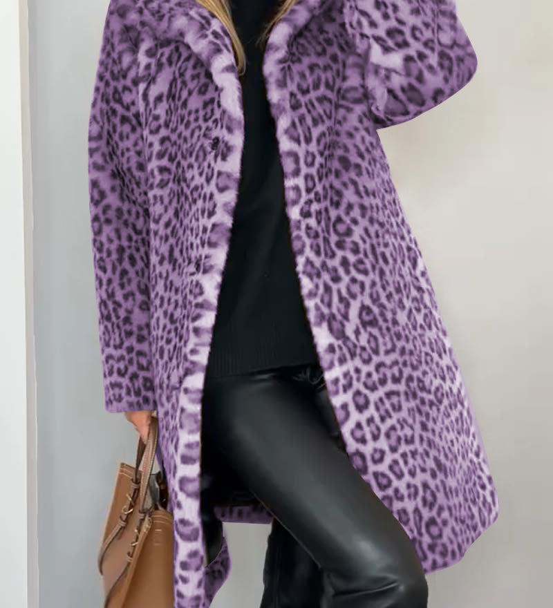 Honorine - Manteau classique d'hiver pour femme avec imprimé léopard