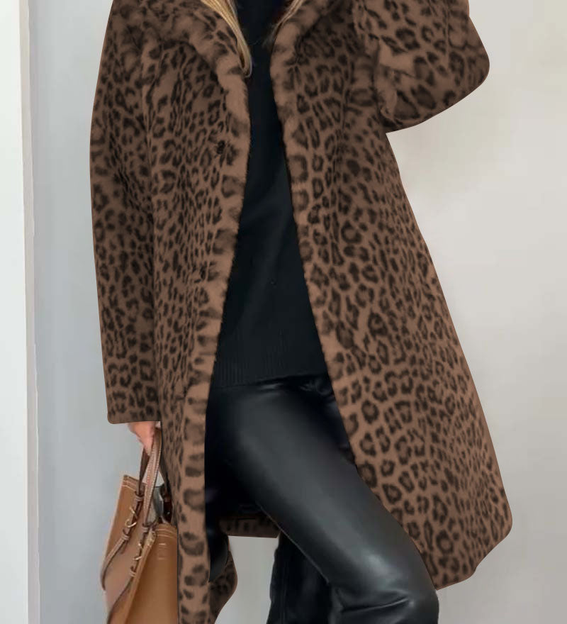 Honorine - Manteau classique d'hiver pour femme avec imprimé léopard