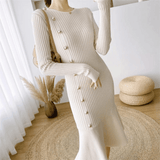 Marielune | Robe Midi Côtelée Élégante