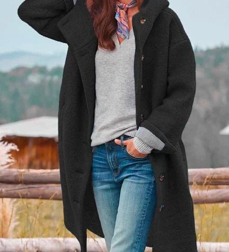 Bathilde - manteau long pour femme, à manches longues, décontracté, en polaire et peluche