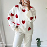 Adalène - Pull Tricot à Imprimé Cœur Décontracté et Confortable
