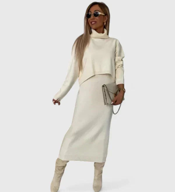 Chrystahl | Ensemble Robe Élégante et Pull Col Roulé