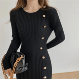 Marielune | Robe Midi Côtelée Élégante