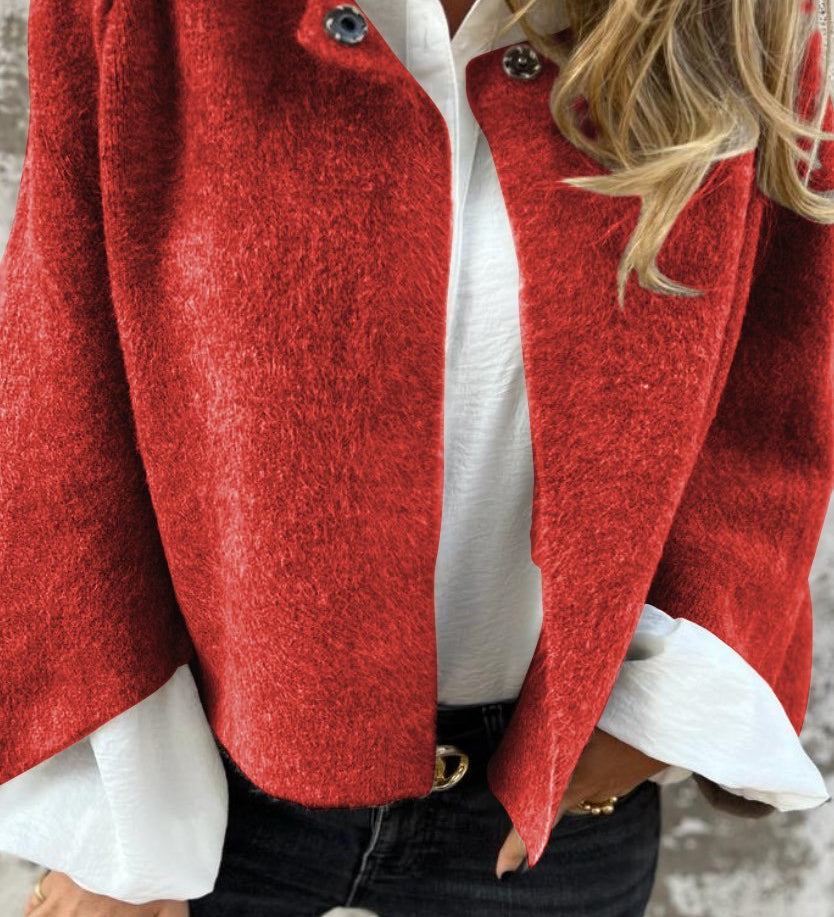 Gwenaëlle | manteau en laine pour femme, avec col rond et manches longues