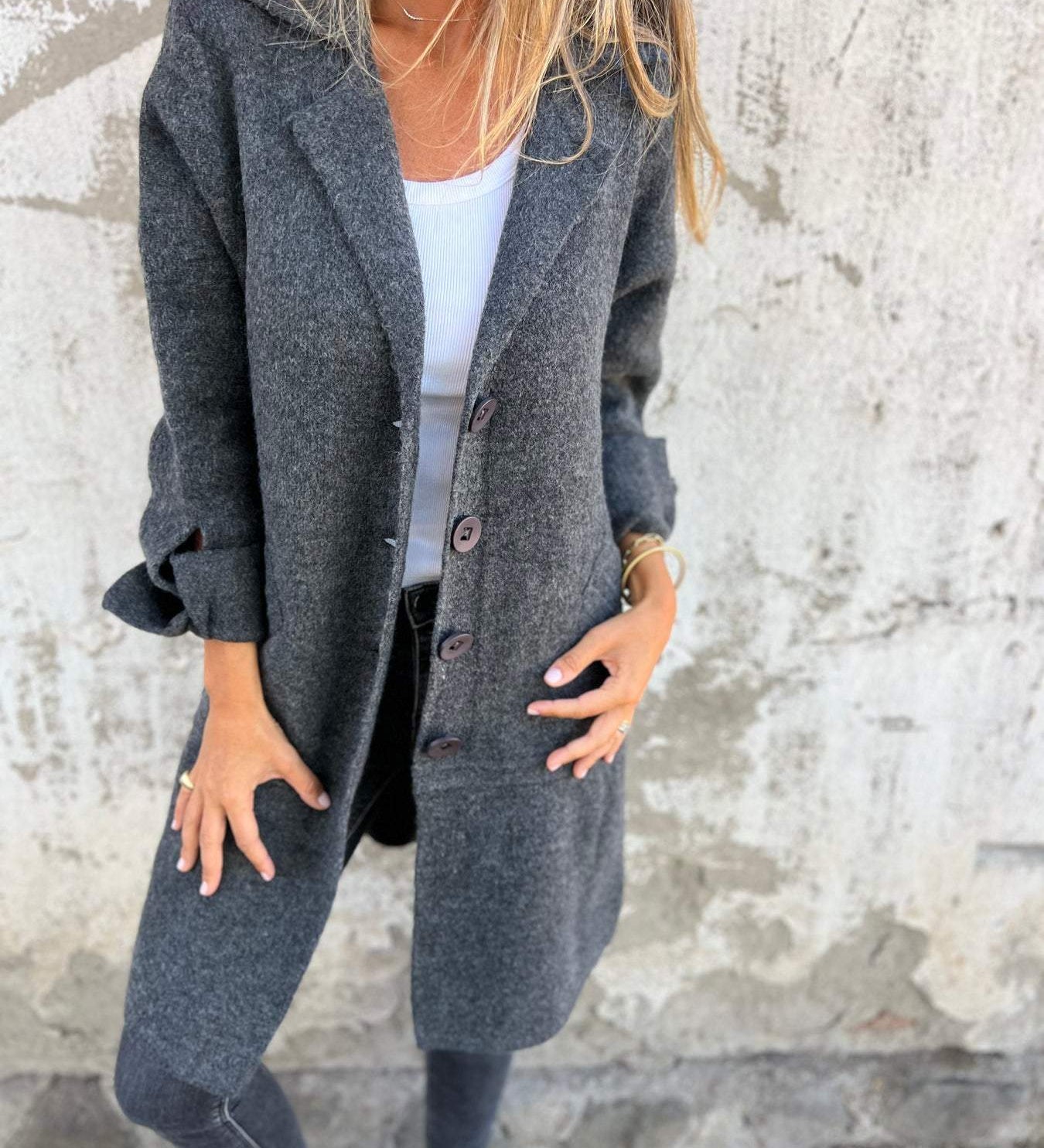 Renée - Manteau long décontracté avec revers