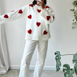 Adalène - Pull Tricot à Imprimé Cœur Décontracté et Confortable