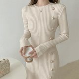 Marielune | Robe Midi Côtelée Élégante