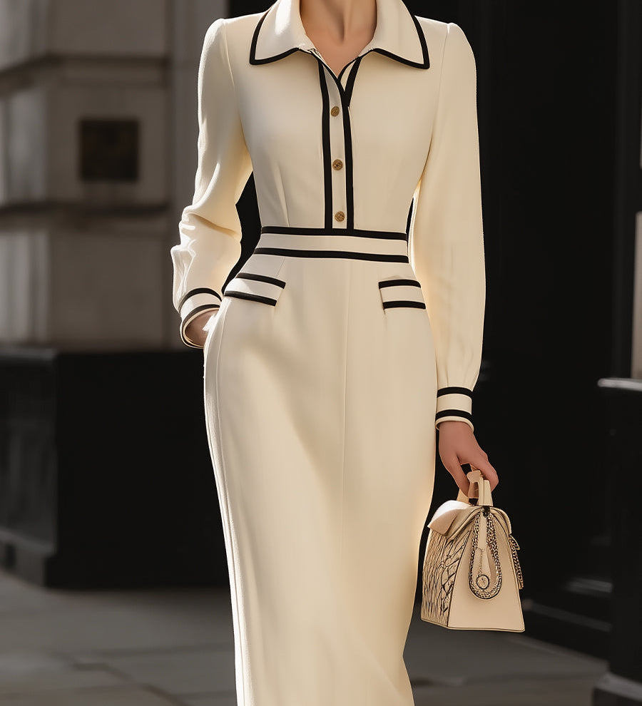 Sylvie | Robe Midi avec Détails de Boutons