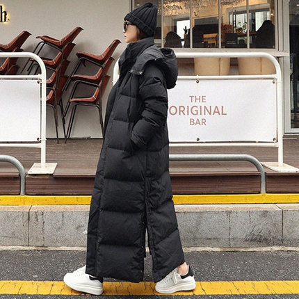 Isadora | Manteau matelassé extra long pour femme, avec capuche et rembourrage thermique coupe-vent
