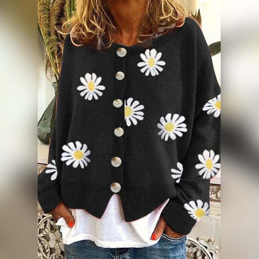Océane - Cardigan Douillet en Tricot à Motif Marguerite