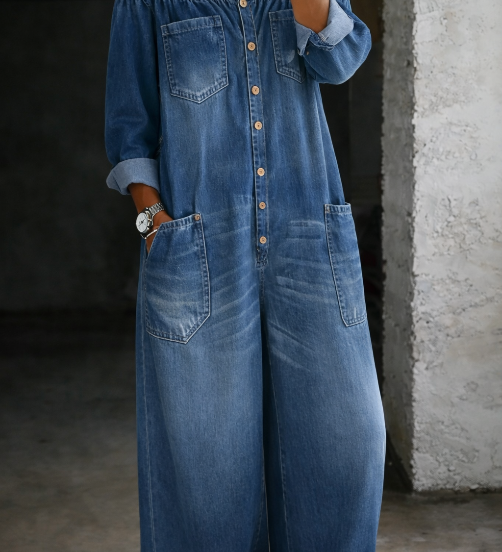 Sidonie | Combinaison denim épaules dénudées