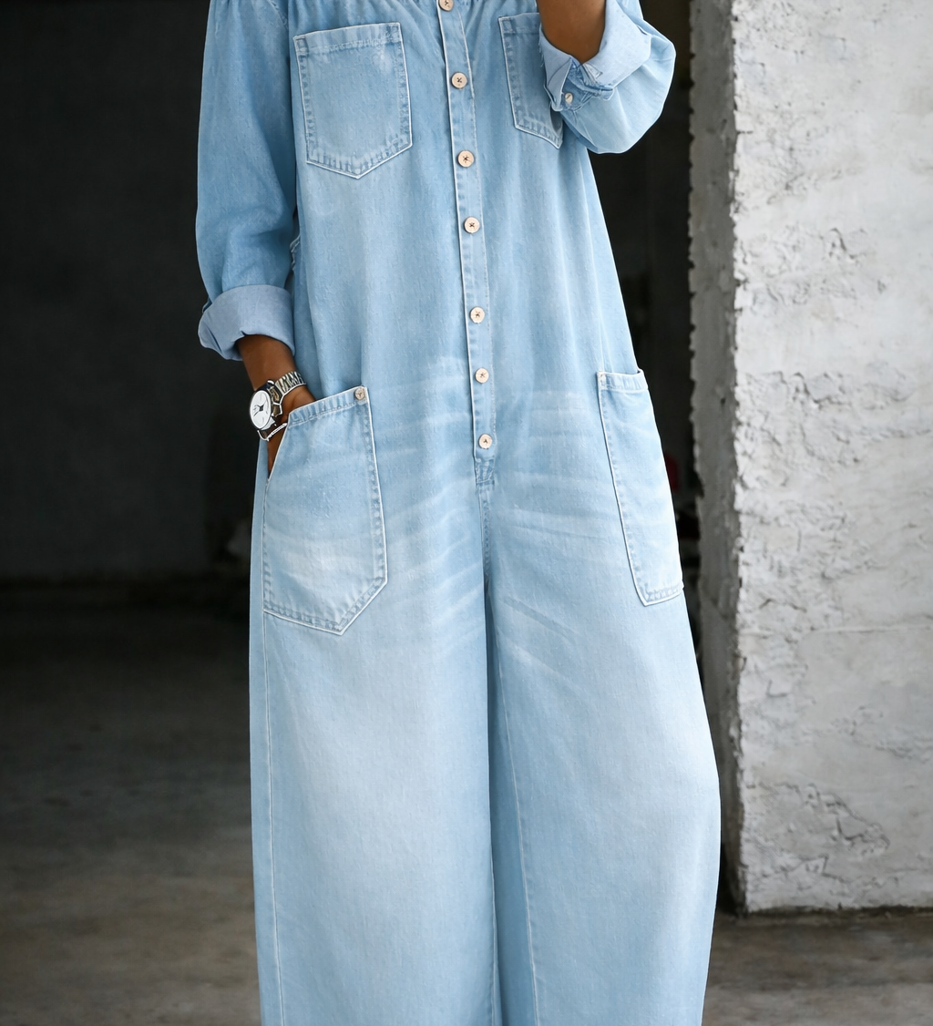 Sidonie | Combinaison denim épaules dénudées