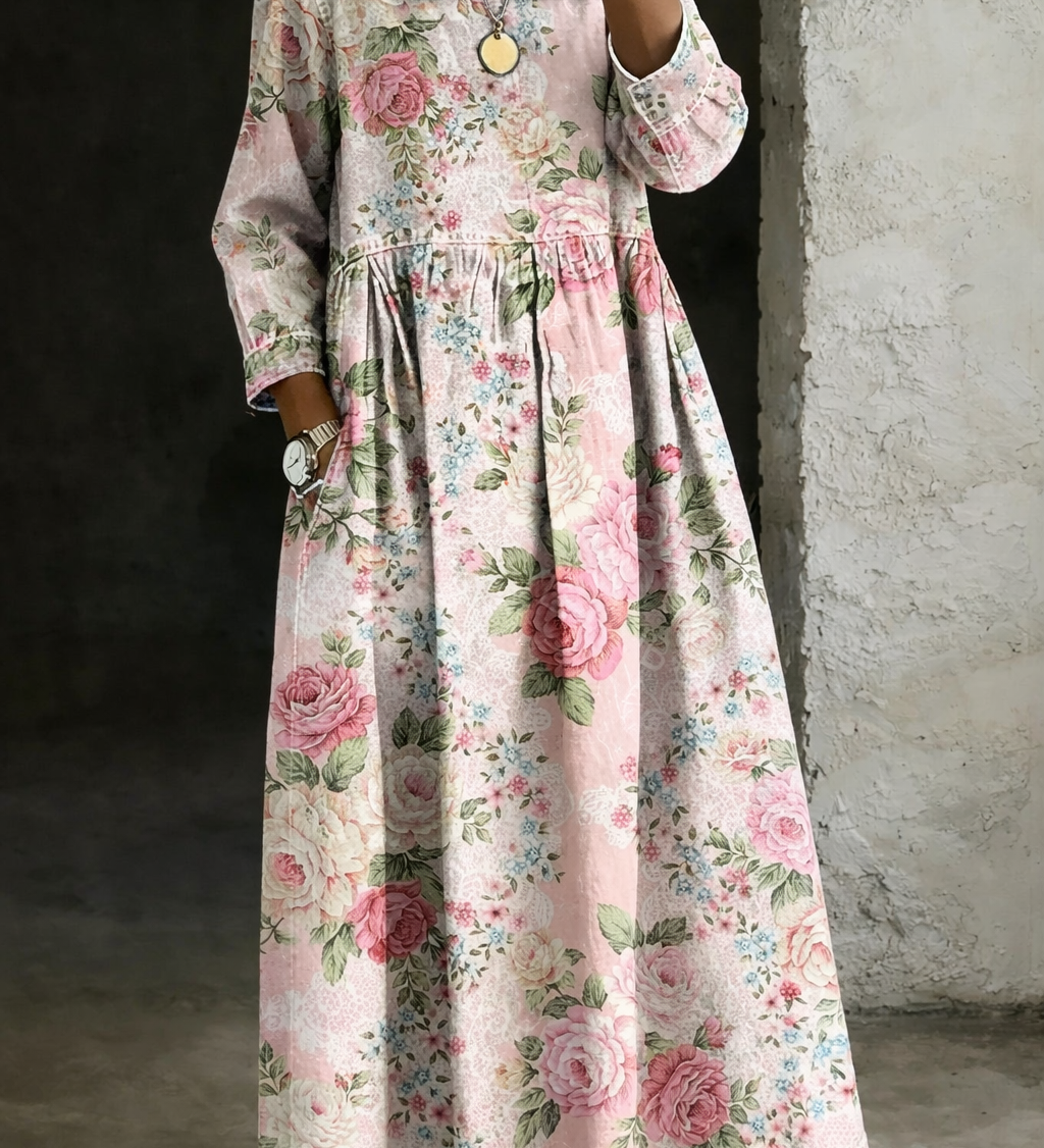 Margot | Robe en jean à col fleuri