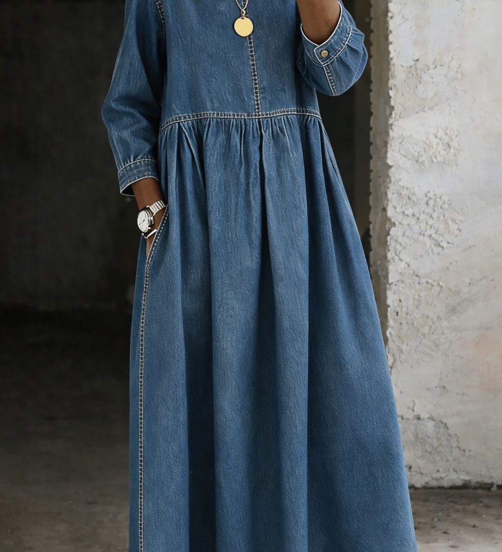 Elise | Robe en jean col rond manches longues