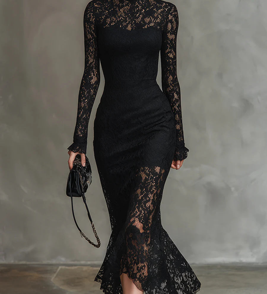 Jeanne | Robe Maxi Élegante en Dentelle à Queue de Poisson