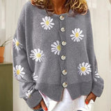 Océane - Cardigan Douillet en Tricot à Motif Marguerite