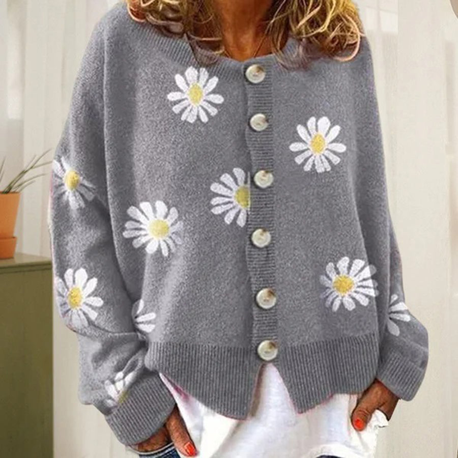 Océane - Cardigan Douillet en Tricot à Motif Marguerite