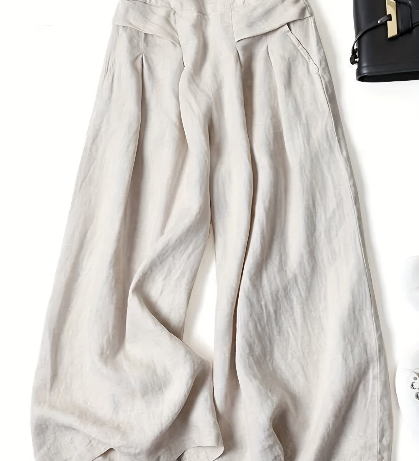 Chrissy | Pantalon en mélange de lin avec jambe large et taille élastique