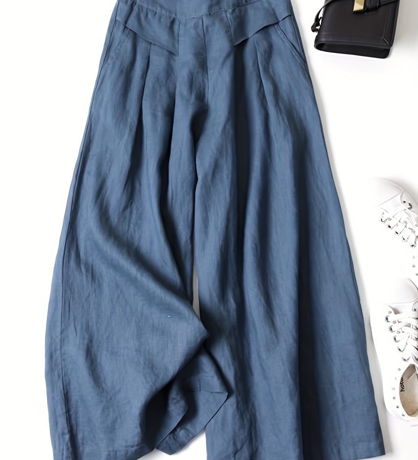 Chrissy | Pantalon en mélange de lin avec jambe large et taille élastique
