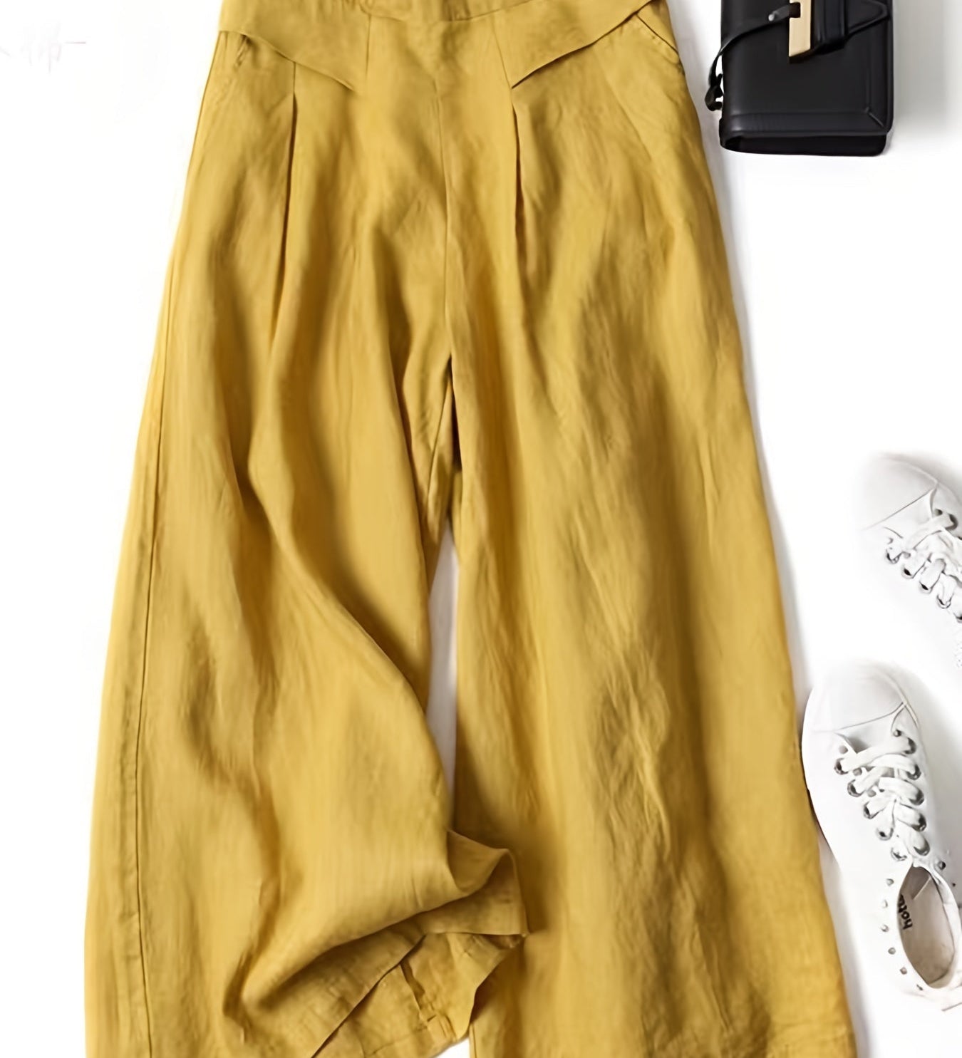 Chrissy | Pantalon en mélange de lin avec jambe large et taille élastique