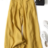 Chrissy | Pantalon en mélange de lin avec jambe large et taille élastique
