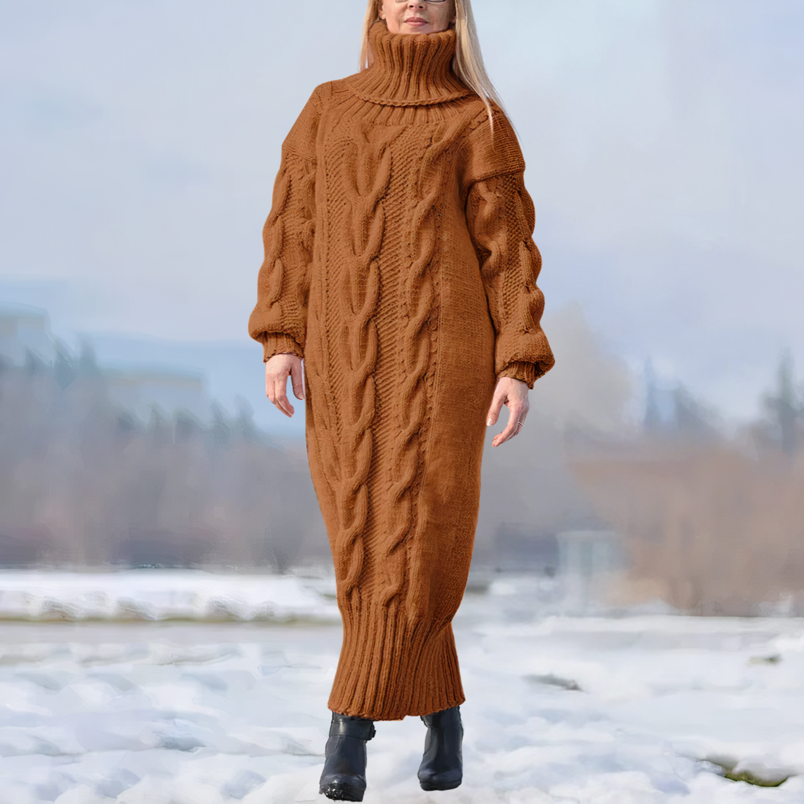 Sévriane | Robe maxi en tricot avec motif en câble