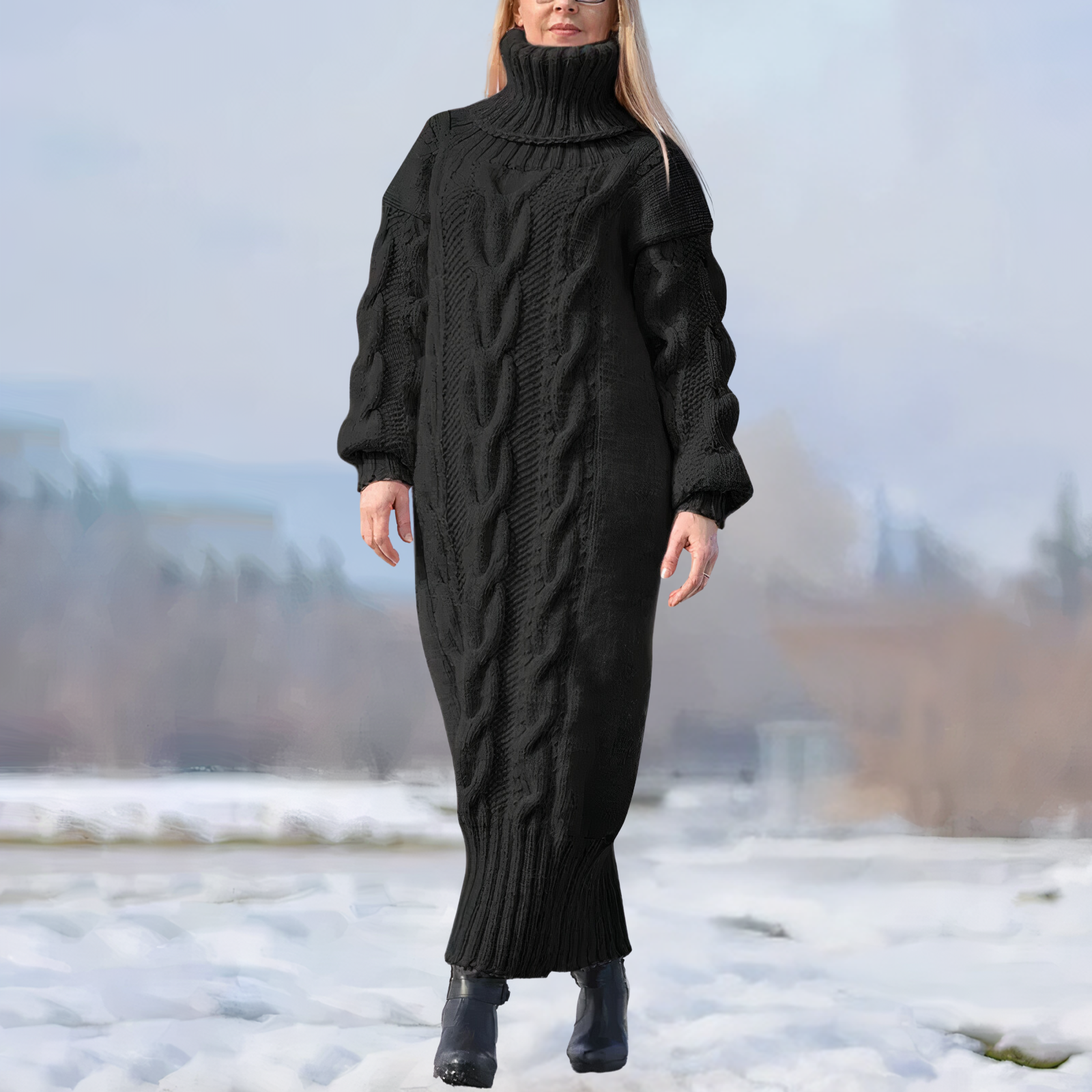 Sévriane | Robe maxi en tricot avec motif en câble