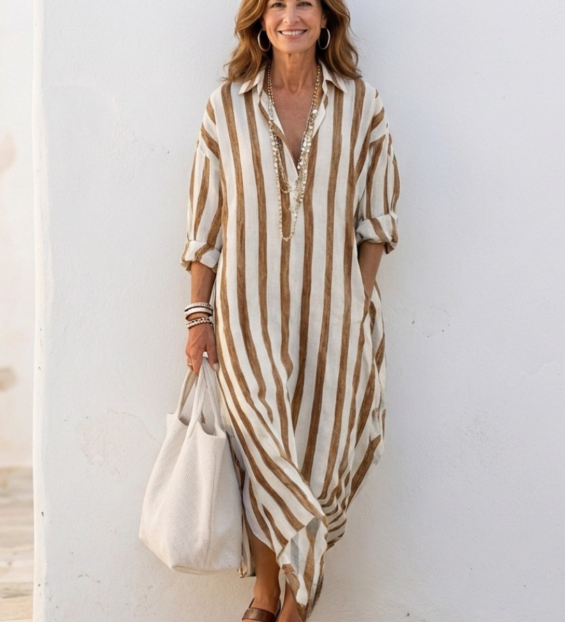 Naomi - Robe Midi Rayée Chemise