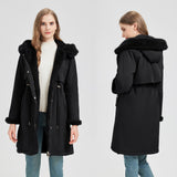 Séraphine | Parka longue pour femme avec capuche amovible et cordon ajustable à la taille