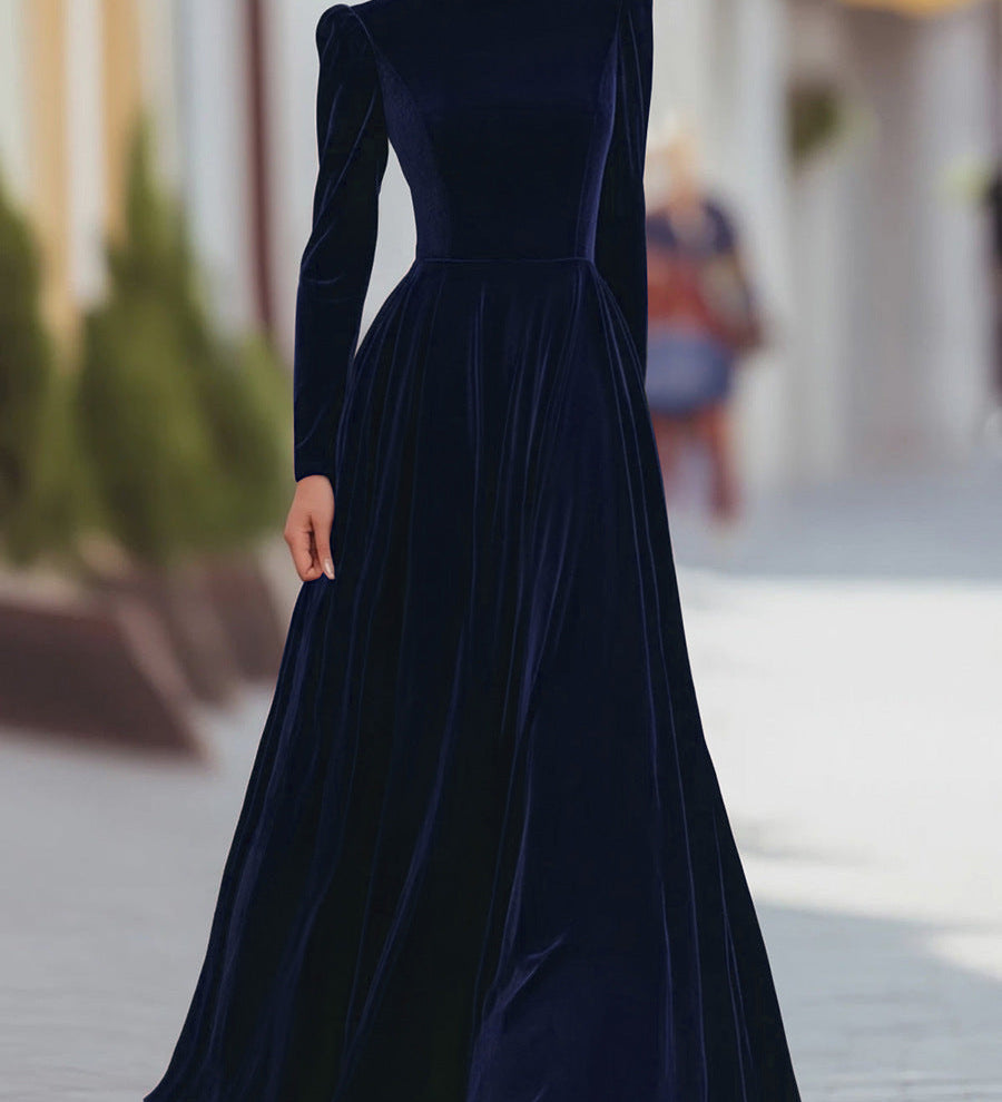 Éléonore | Robe Maxi en Velours à Col Montant
