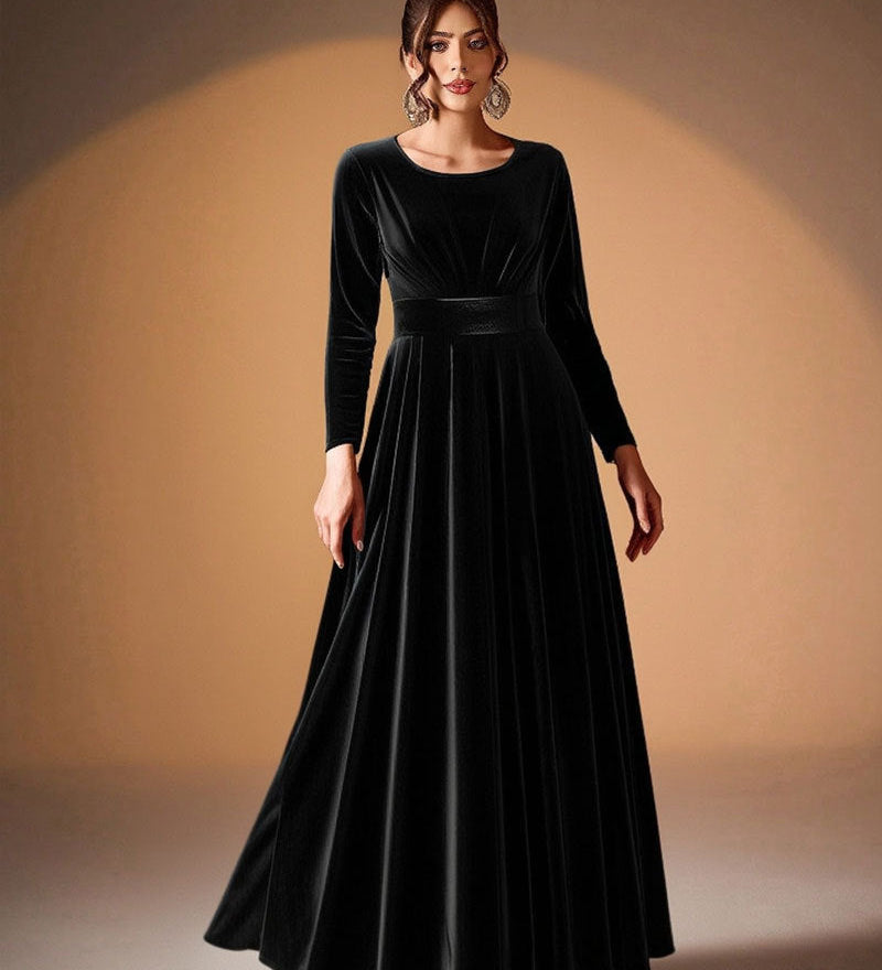 Béatrice | Robe Maxi en Velours à Manches Longues