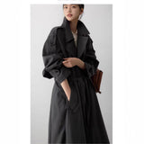 Prisca | Gabardine oversize femme, de longueur maxi, avec ceinture à la taille et épaulettes