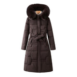 Perrette | Manteau d'hiver long matelassé pour femme, avec col en fausse fourrure amovible