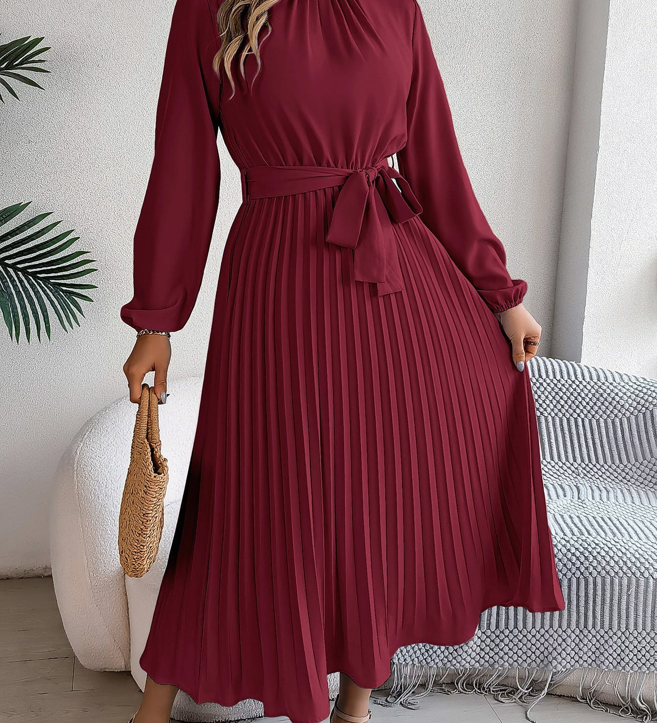 Martine | Robe Maxi Plissée Ceinturée