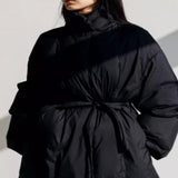 Xylia | Parka femme longue avec ceinture à nouer et manches volumineuses