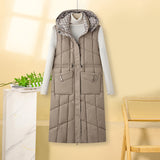 Kalinda | Gilet thermique long pour femme, matelassé, avec capuche et poches multifonctions
