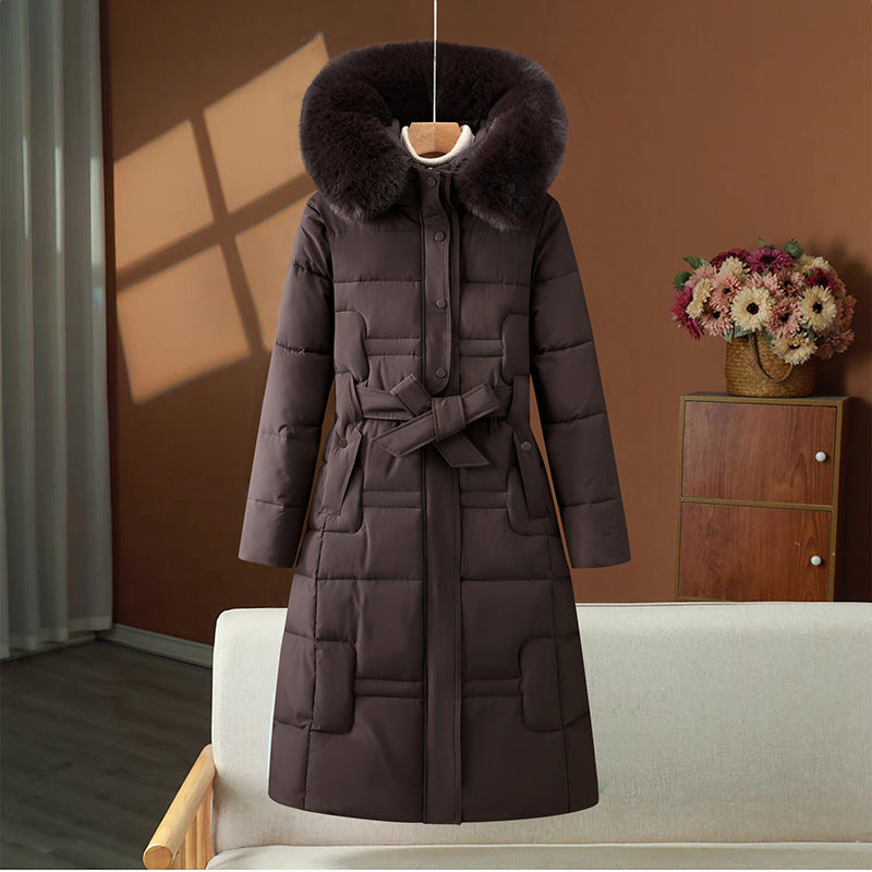 Perrette | Manteau d'hiver long matelassé pour femme, avec col en fausse fourrure amovible