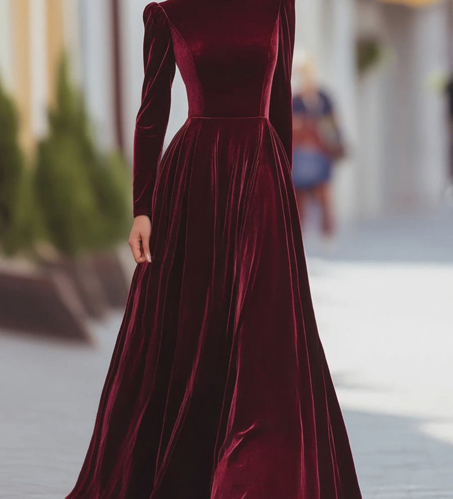 Éléonore | Robe Maxi en Velours à Col Montant