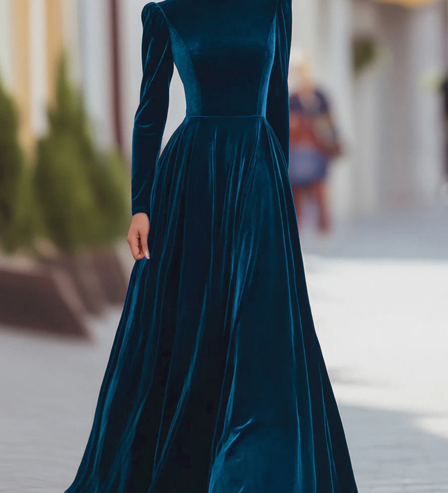 Éléonore | Robe Maxi en Velours à Col Montant