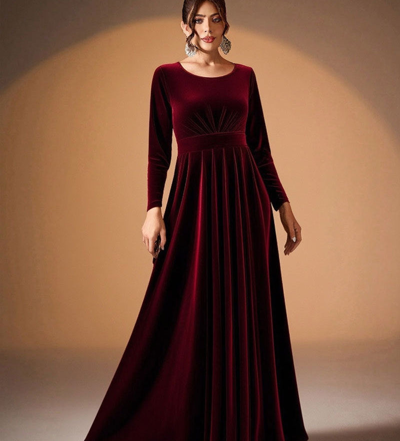 Béatrice | Robe Maxi en Velours à Manches Longues