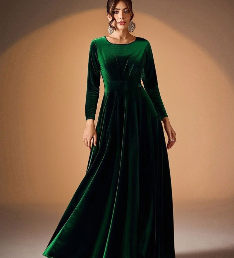 Béatrice | Robe Maxi en Velours à Manches Longues