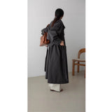 Prisca | Gabardine oversize femme, de longueur maxi, avec ceinture à la taille et épaulettes