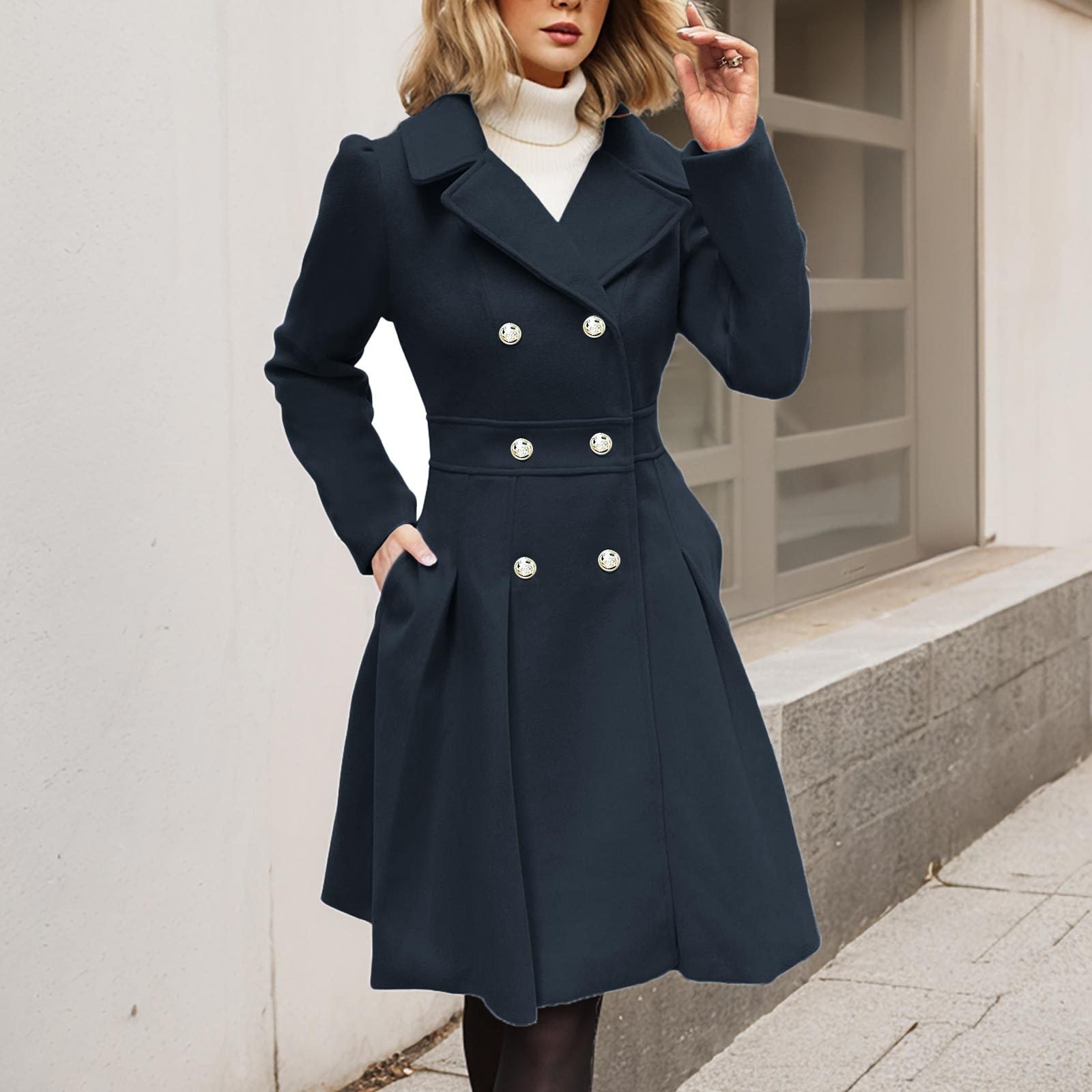 Daphnée | Manteau long à manches longues pour femme, avec poches