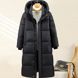 Jolande | Parka thermique matelassée extra-longue pour femme, avec capuche et poignets côtelés