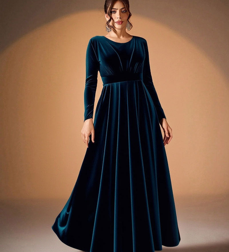 Béatrice | Robe Maxi en Velours à Manches Longues