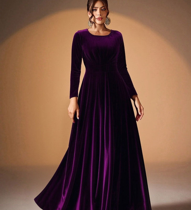 Béatrice | Robe Maxi en Velours à Manches Longues